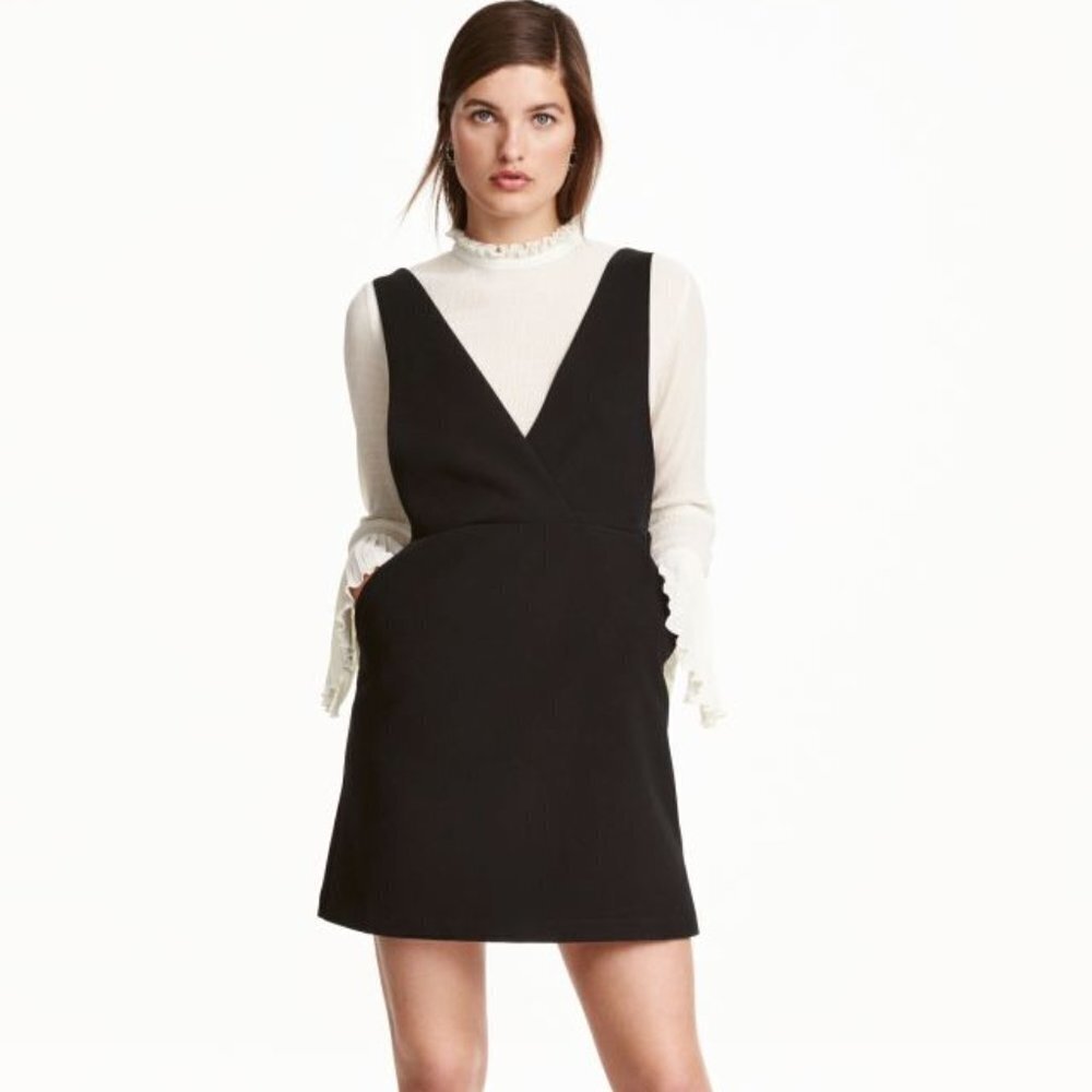 H&M | Black Romper Dress V Neck Dress - Size 14